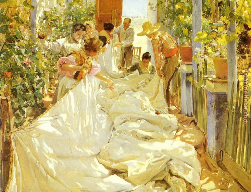 Sewing the Sail painting - Joaquin Sorolla y Bastida Sewing the Sail art painting